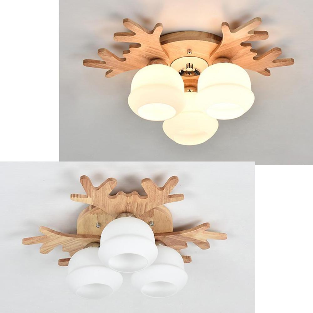 Globes Cluster Modern Wood Glass LED Flush Mount Ceiling Lights for Bedroom