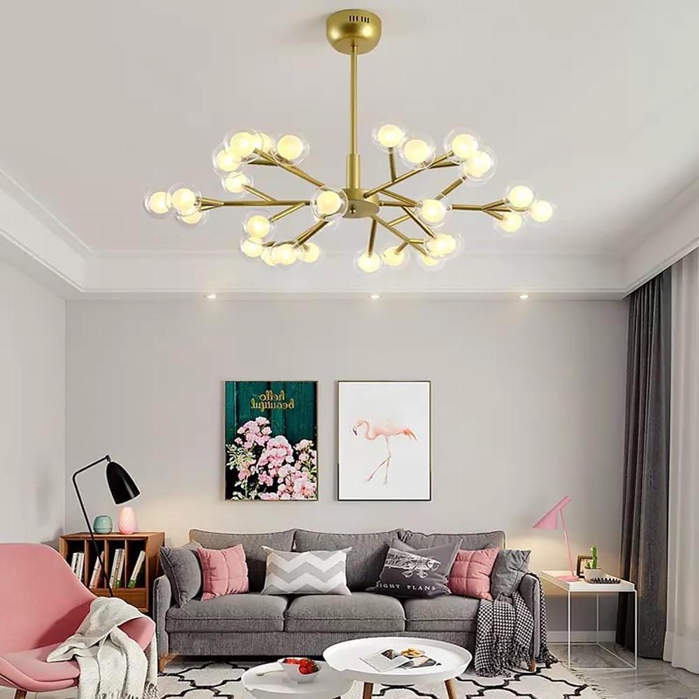 Novelty Iron Chandelier with 30 - Light glass orbs bubble, 33'' Wide, LED Lighting