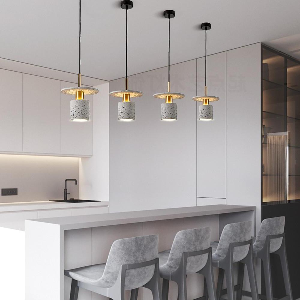 Terrazzo - Inspired Cement Cylinder LED Pendant Lights Modern Island Lighting