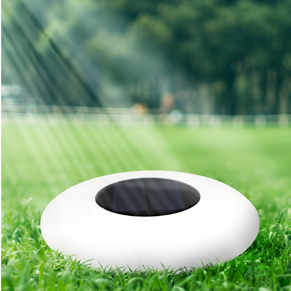 Floating pond lamp placed on garden lawn in daylight