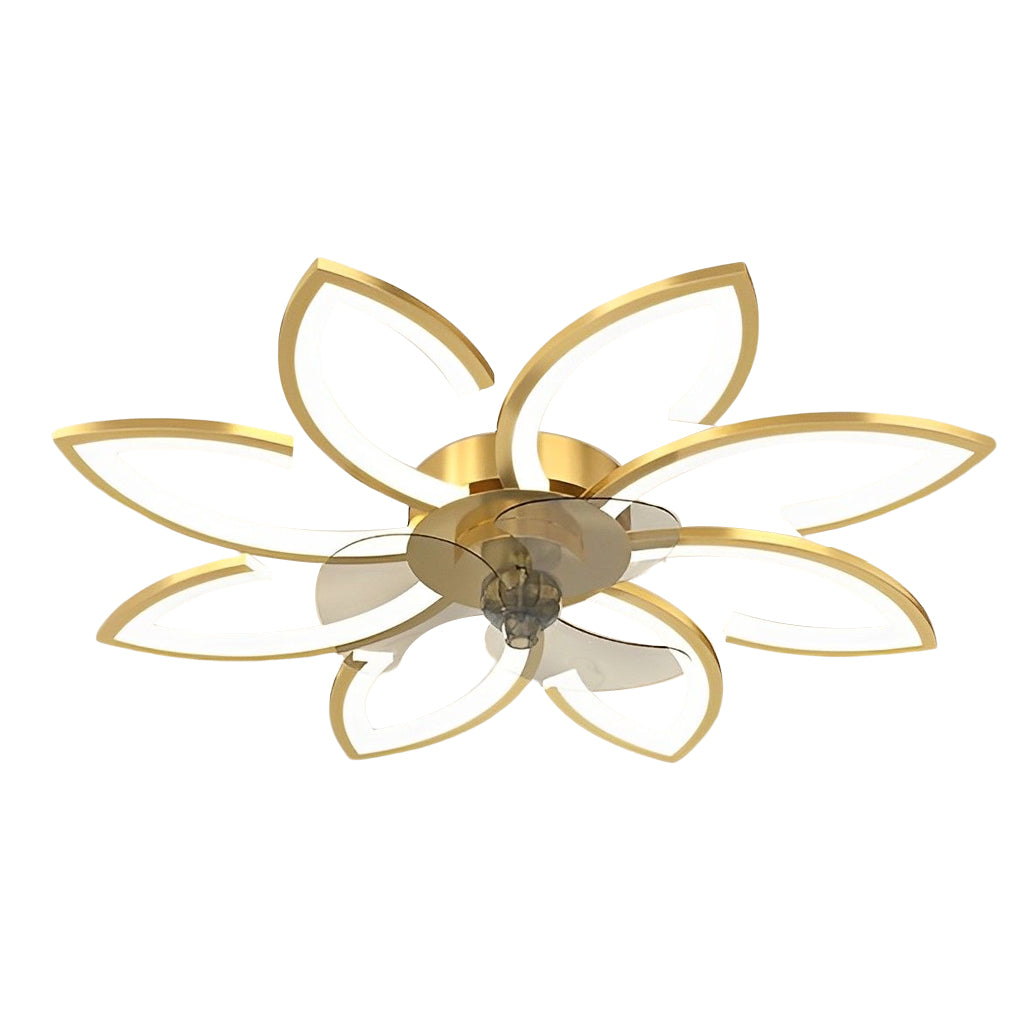 Flower ceiling fan with light dimensions, front view with size specifications.