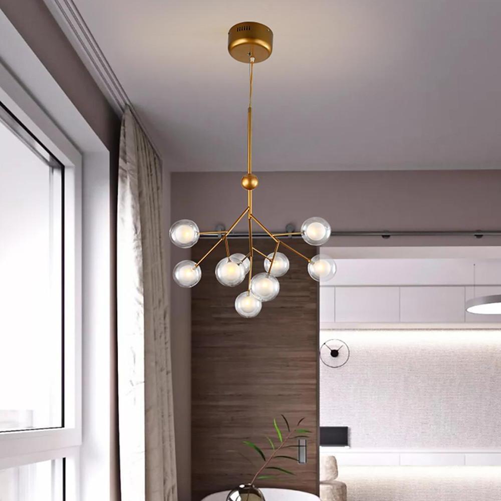 20'' LED 9-Light Sputnik Design Chandelier Nordic Style Modern Metal PVC Acrylic Frosted Ball Transparent Mini-dazuma