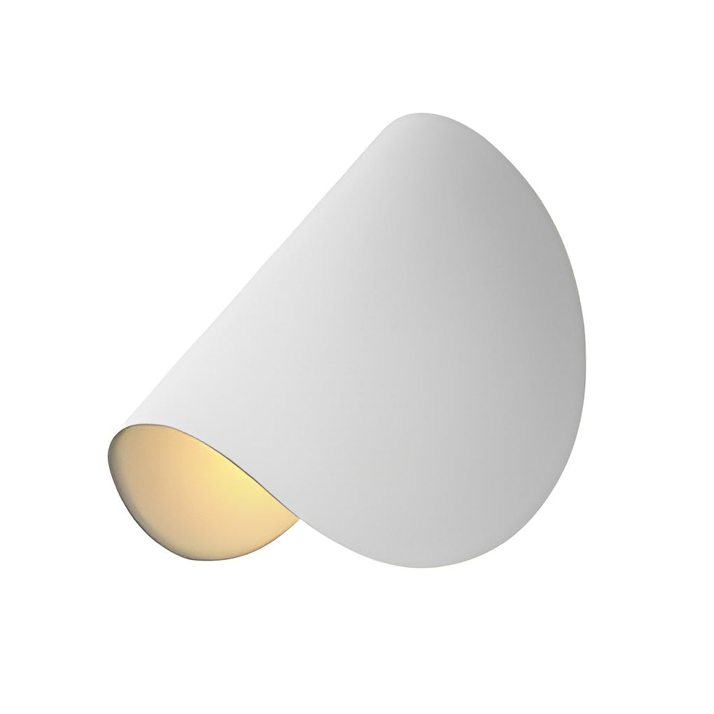 Folding wall sconce in white with close-up of the light source.