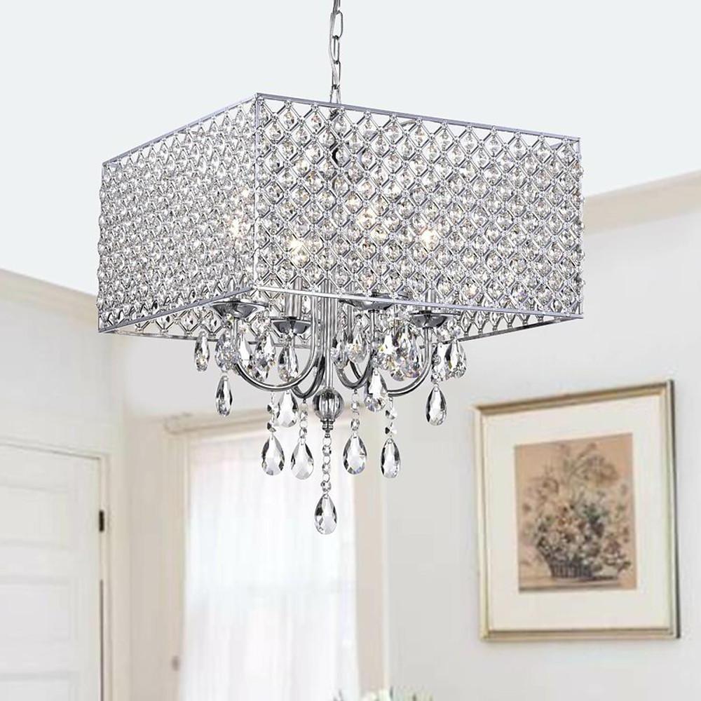 16'' LED Incandescent 4-Light Crystal Chandelier Nordic Style Country Metal Mini Candle-Style Design-dazuma