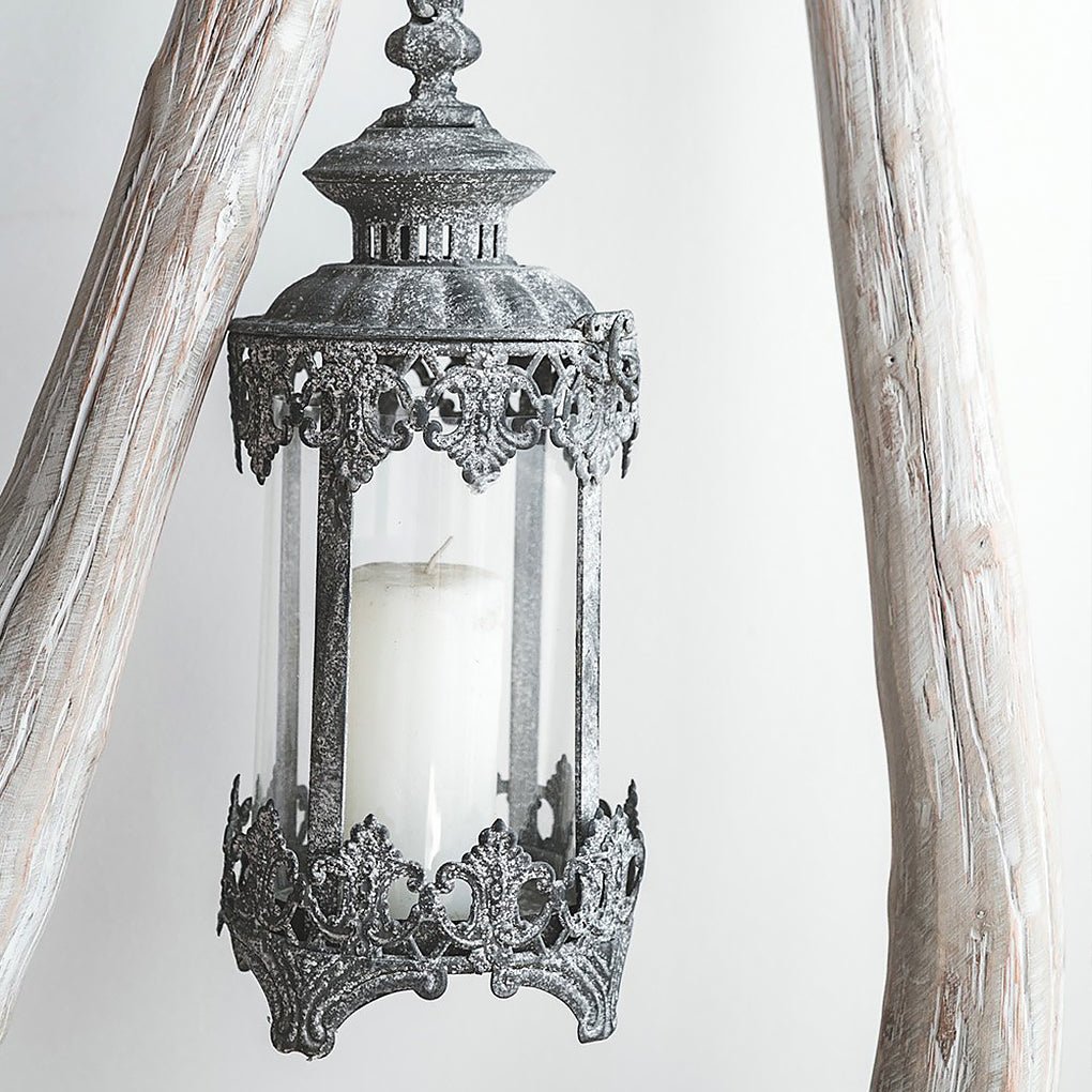 Frozen Ornate Pattern Vintage Antique Style Outdoor Candle Lantern - Dazuma
