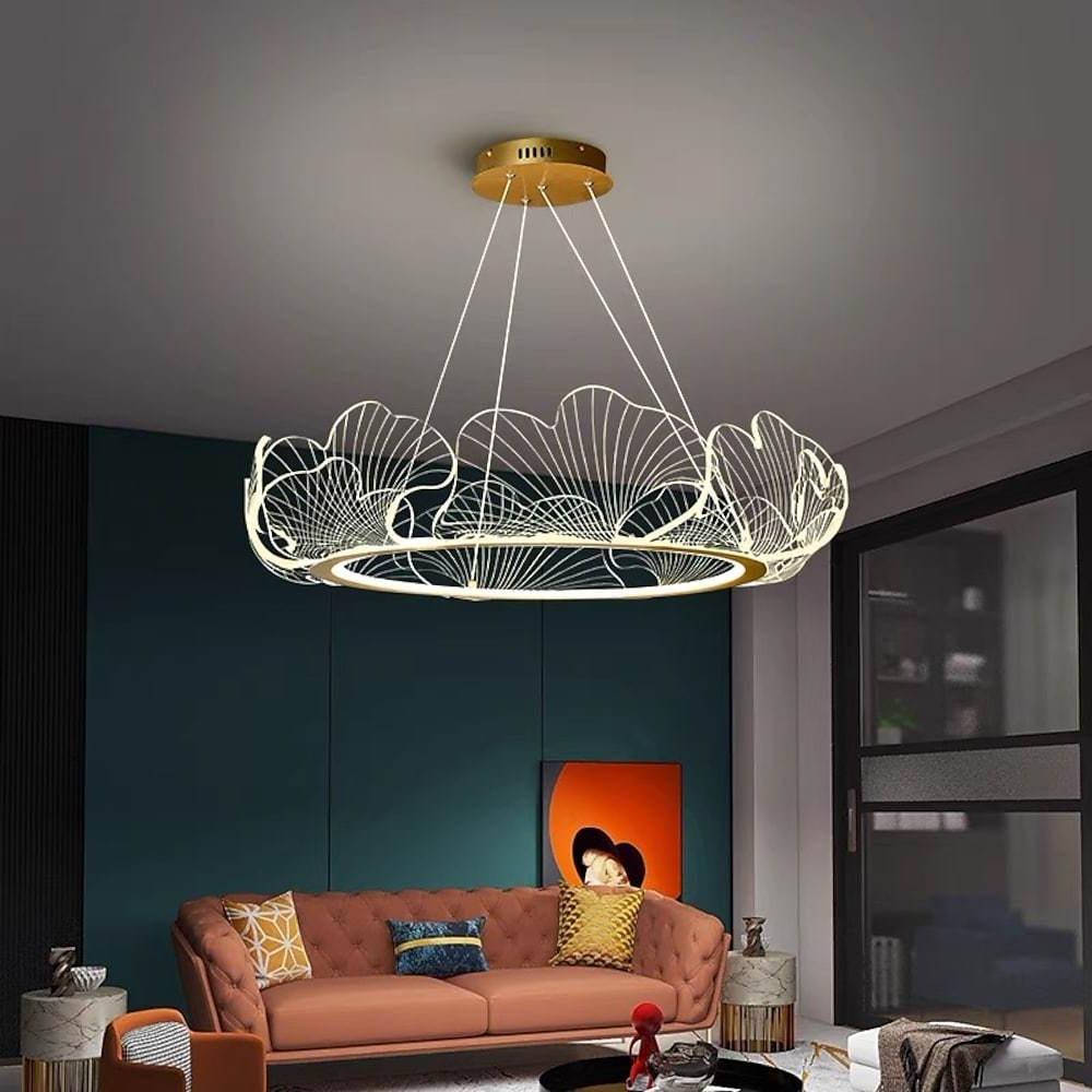 Sea - Inspired Elegant Wave Round Acrylic Chandelier with Gold Finish - 33inch Wide LED Ceiling Light