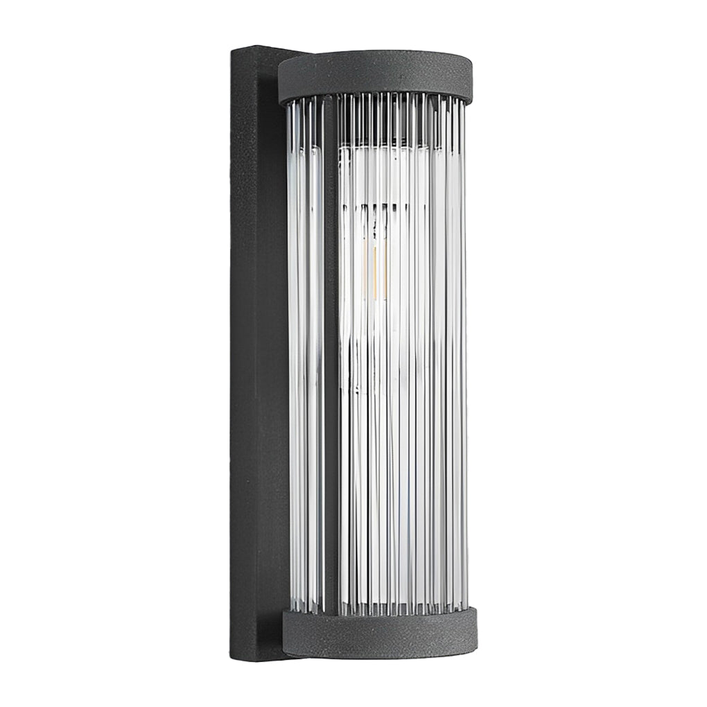 Full front view of a modern cylindrical outdoor wall mount lights fixture isolated on a white background.