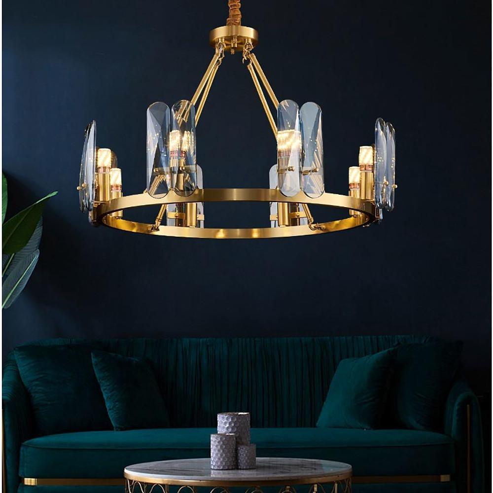 8 - light LED Circular Glass Copper Nordic Chandelier Pendant Lighting