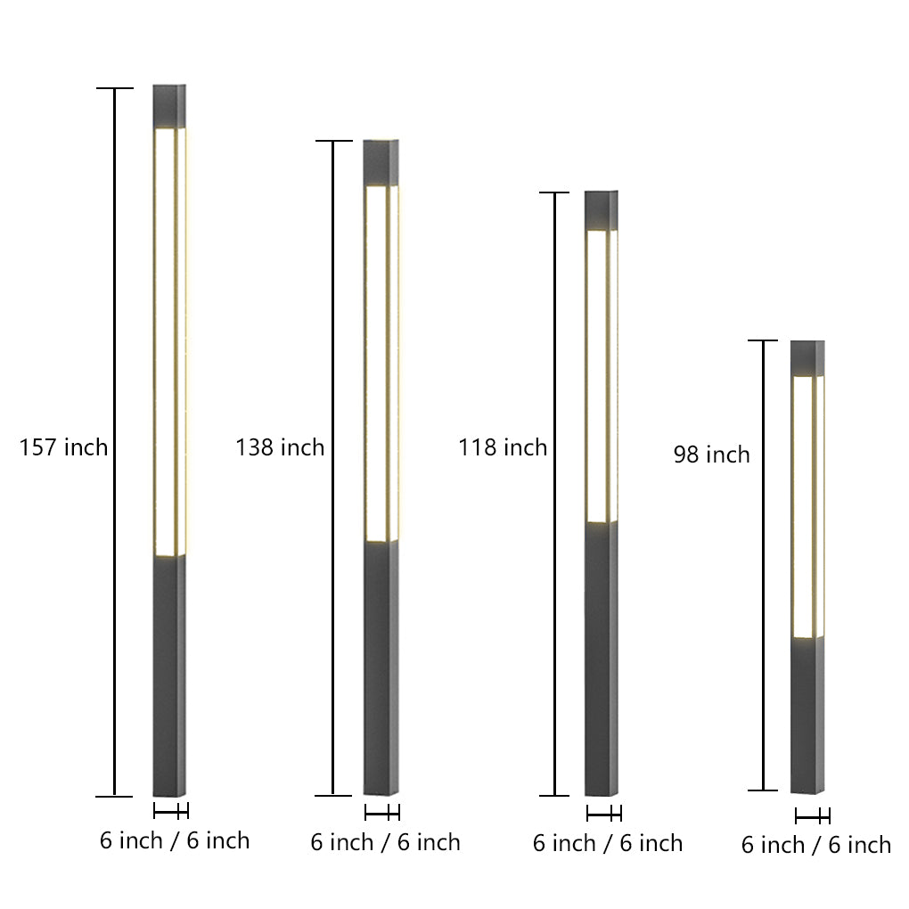 Garden bollard lights size comparison chart showcasing different dimensions for versatile outdoor lighting applications.