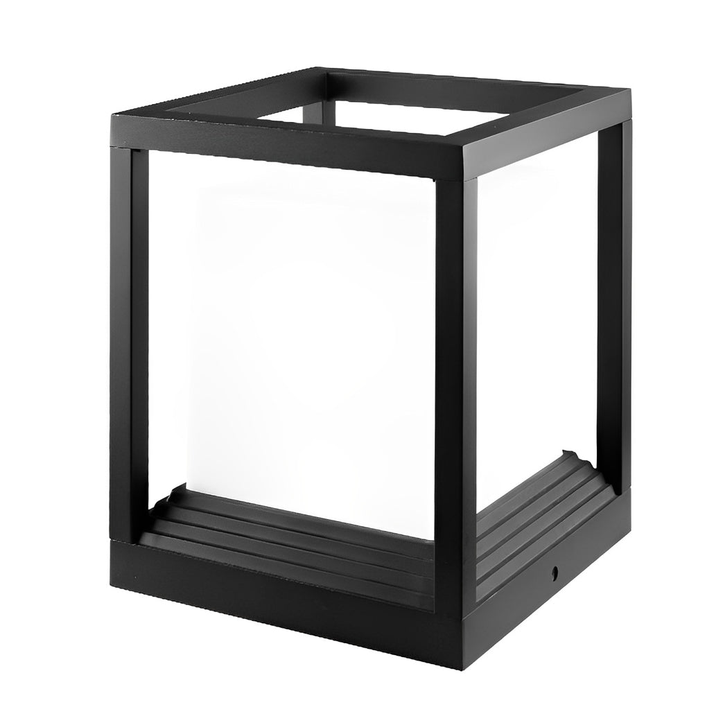 Garden pedestal lights with black frame on white background.