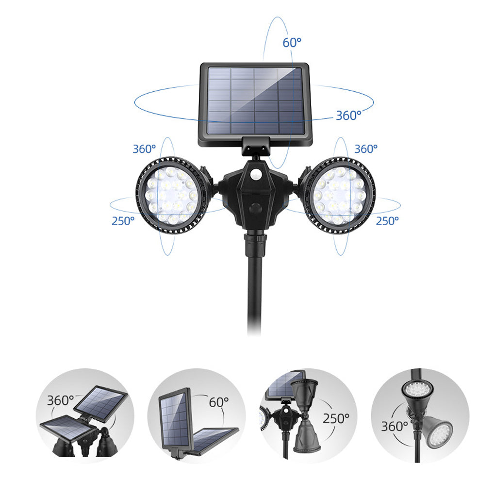 Garden spotlights solar powered in black, front view of the minimalist design.