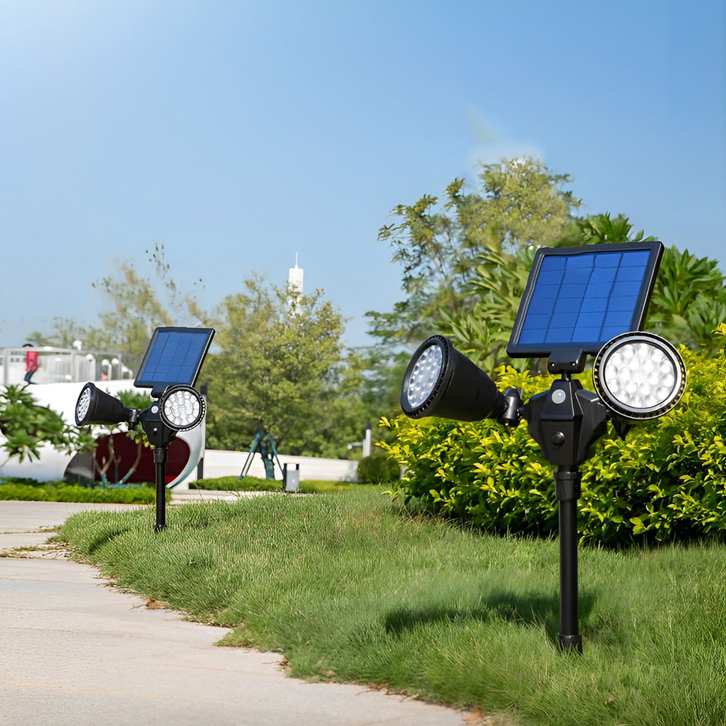 Garden spotlights solar powered enhancing a garden with sleek, sustainable design.