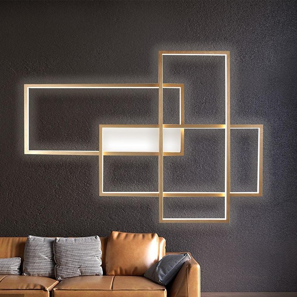 Geometric wall sconce with a close-up of the rectangular light frames.