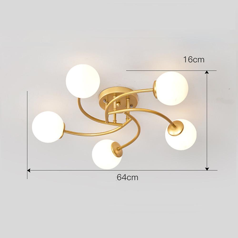 5 - light Glass Globe Design Swirled Metal LED Modern Ceiling Lights