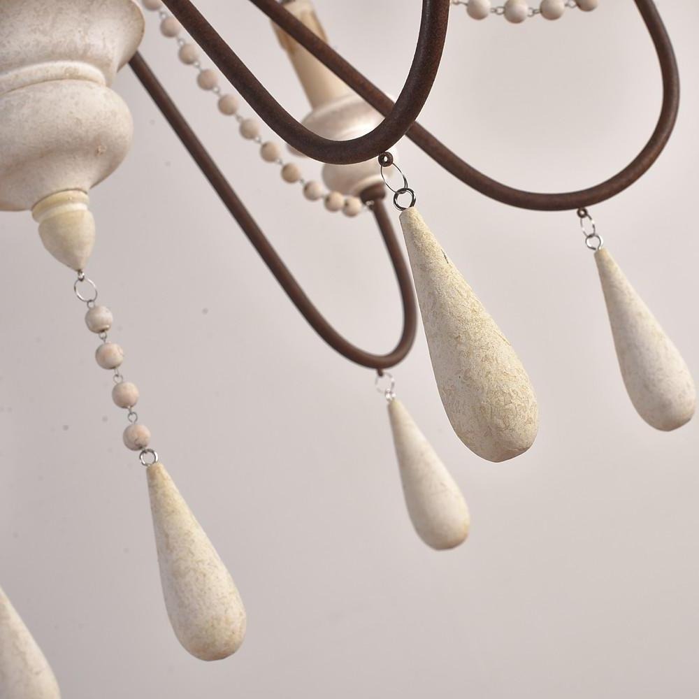 Rustic Farmhouse Wood Bead Chandelier with Teardrops Candle - Style Lights