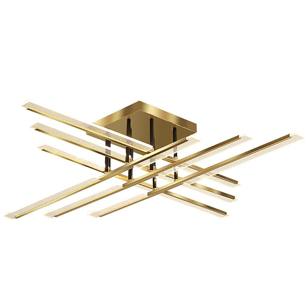 Product view of a gold cross ceiling light showing the geometric cross design.