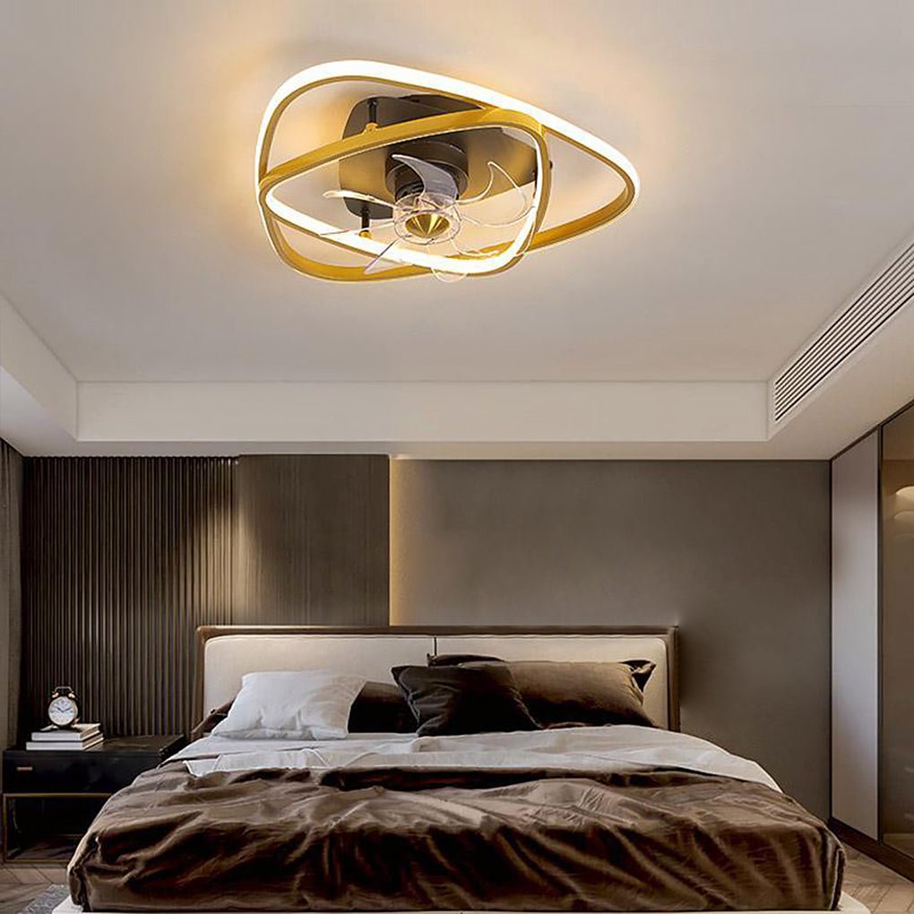 Gold Flush Mount Industrial Ceiling Fans with Remote and LED Lights - Dazuma