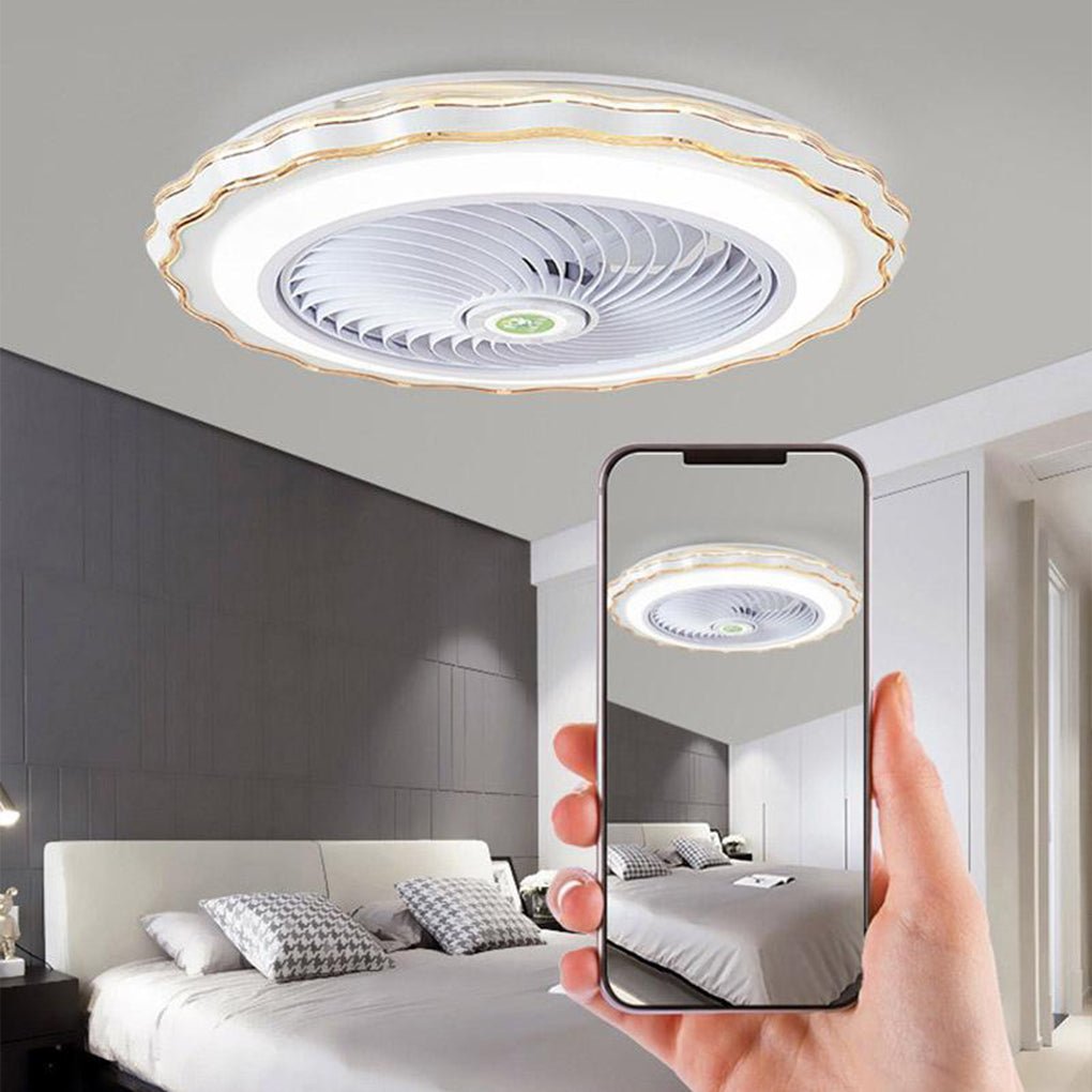 Goldish White Crown - Shaped Modern Bladeless Ceiling Fan with light and Remote