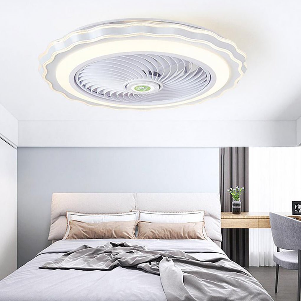 Goldish White Crown - Shaped Modern Bladeless Ceiling Fan with light and Remote