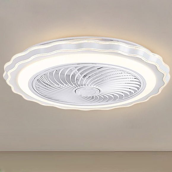Goldish White Crown - Shaped Modern Bladeless Ceiling Fan with light and Remote
