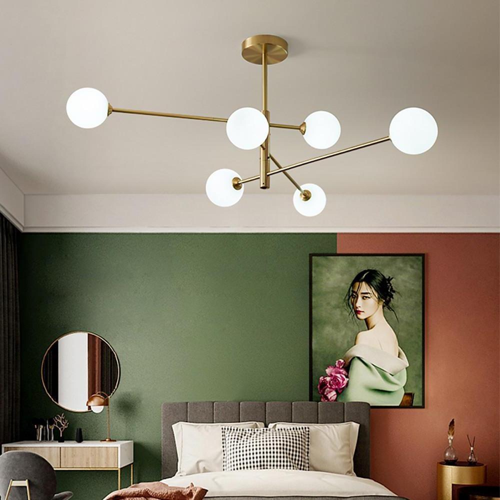 6 - light LED Electroplated Glass Gold Modern Pendant Lighting Ceiling Lights