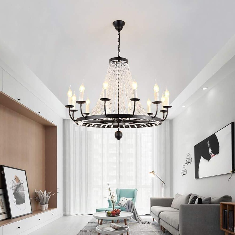 Empire Wagon Wheel Chandelier - 8/10/12 Candle Lights, 20'' Adjustable Chain, Crystal Accents