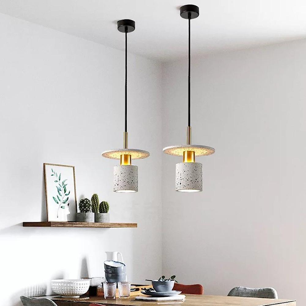 Terrazzo - Inspired Cement Cylinder LED Pendant Lights Modern Island Lighting
