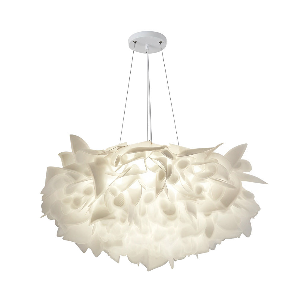 Hanging petal light with a detailed view of its petal arrangement and elegant form.