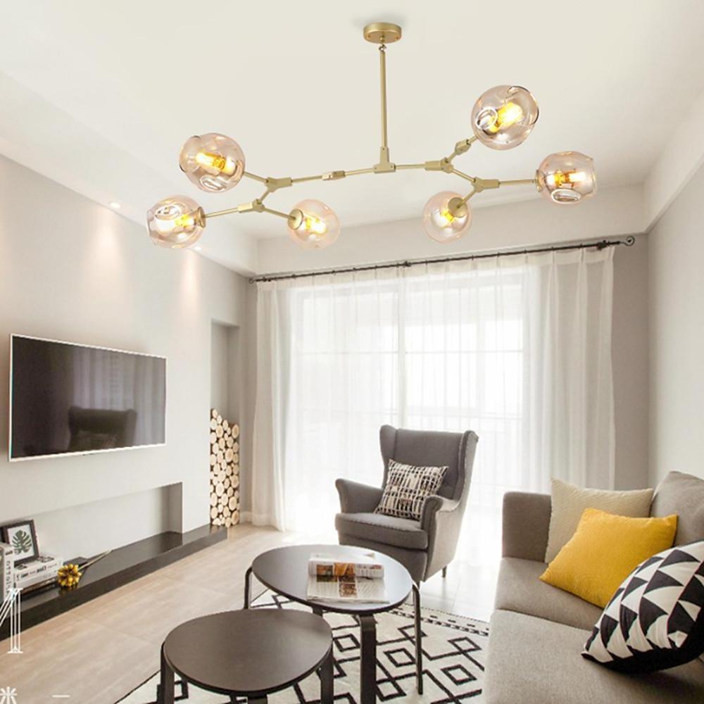 Adjustable Arm Molecular Chandelier with Smoked Glass Globe Shades – Dazuma