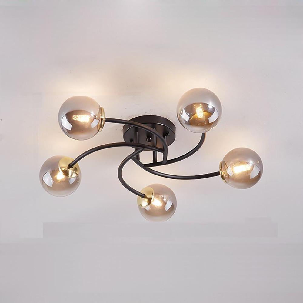 5 - light Glass Globe Design Swirled Metal LED Modern Ceiling Lights
