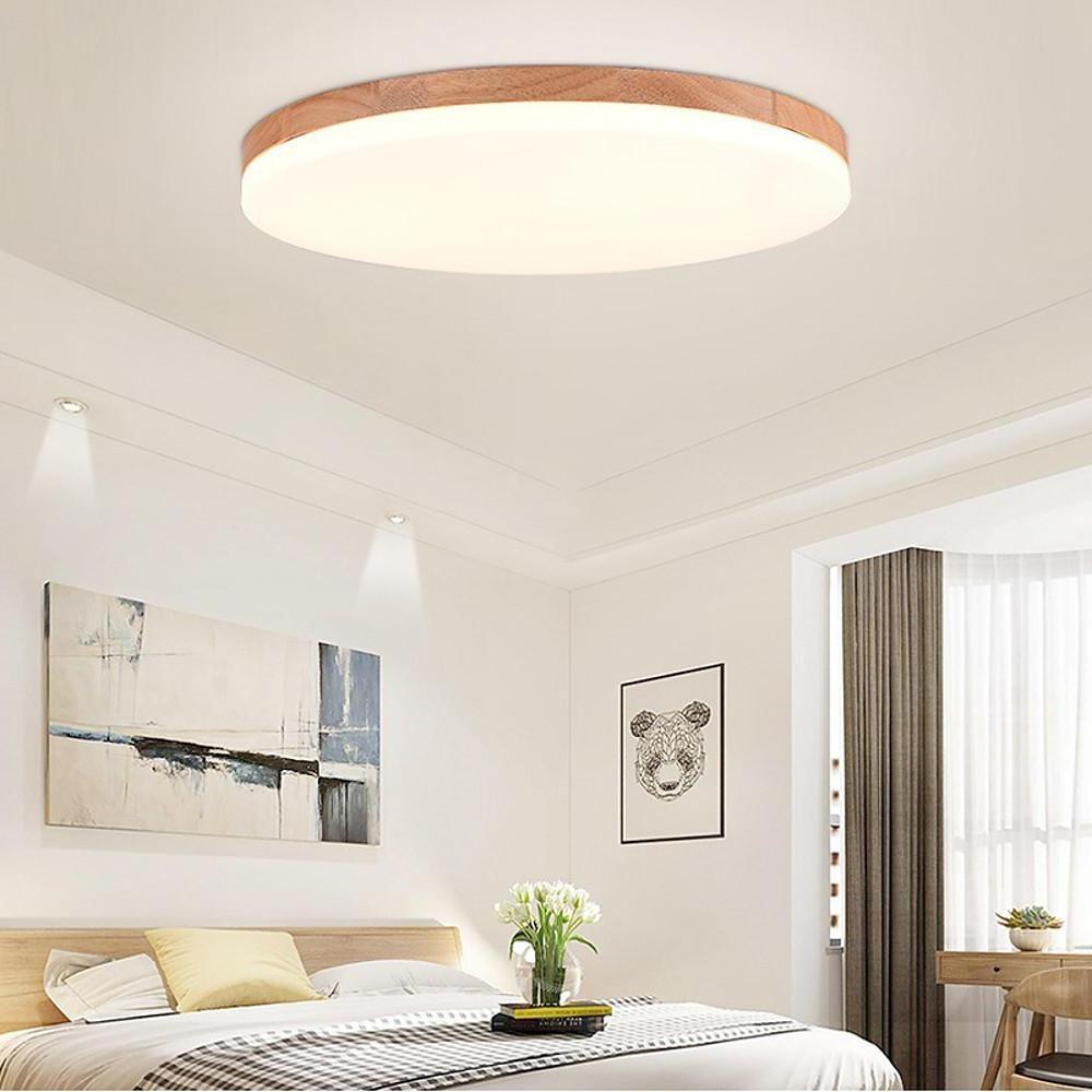 Circular Minimalist Flush Mount Dining Room Light Wood Acrylic LED Ceiling Lights