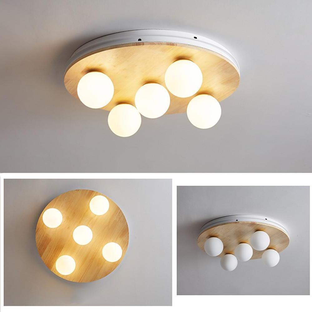 20'' LED 5-Light Globe Design Flush Mount Lights Nordic Style Modern Wood Bamboo Glass Metal