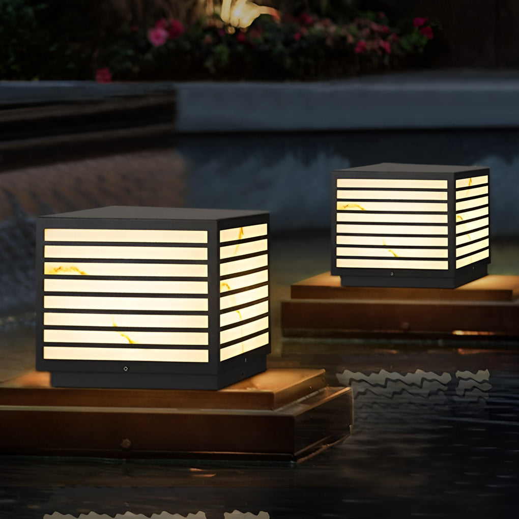 Home pillar light placed on garden deck posts for ambient lighting