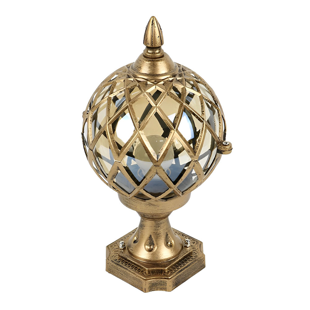 Home pillar light in gold finish, showcasing its elegant design and hexagonal base for stability.