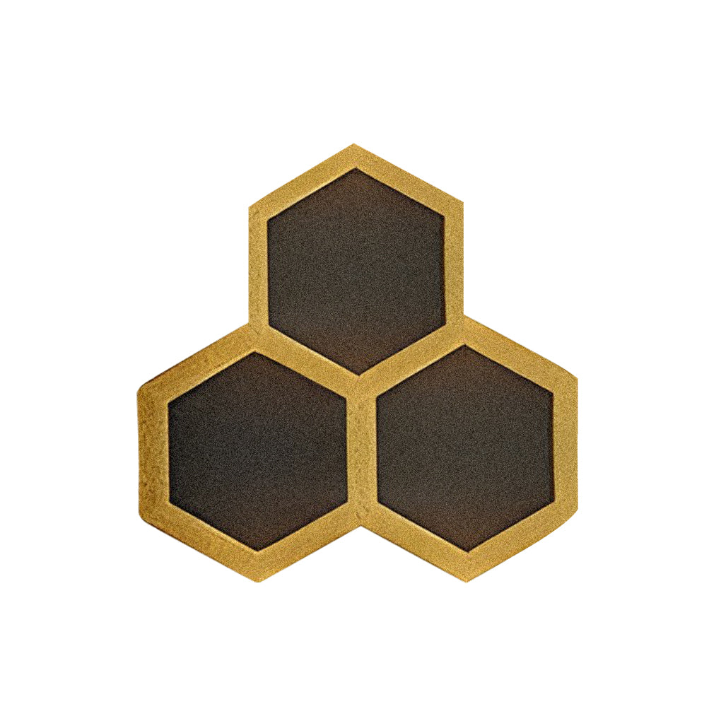 Honeycomb LED lights wall with close-up of individual hexagon light.