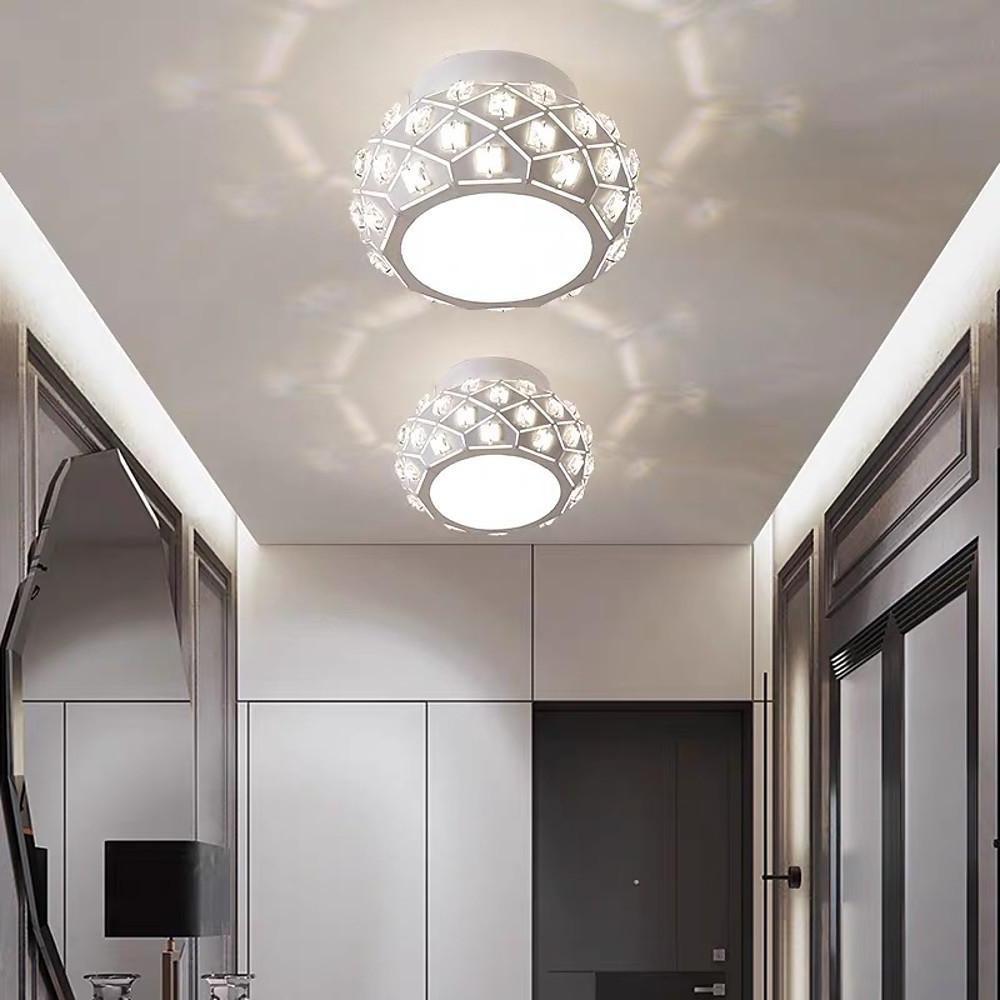 6'' LED 1-Light Lantern Desgin Flush Mount Lights Modern Metal Crystal Lantern Design