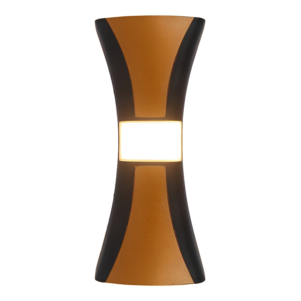 Hourglass wall light with close-up of the light source and diffusion.
