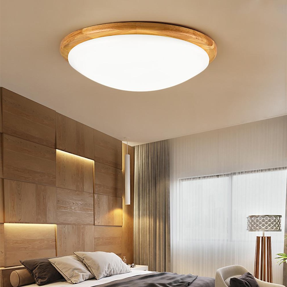 14'' LED Dimmable Wood Flush Mount Light Nordic LED Bedroom Ceiling Lights