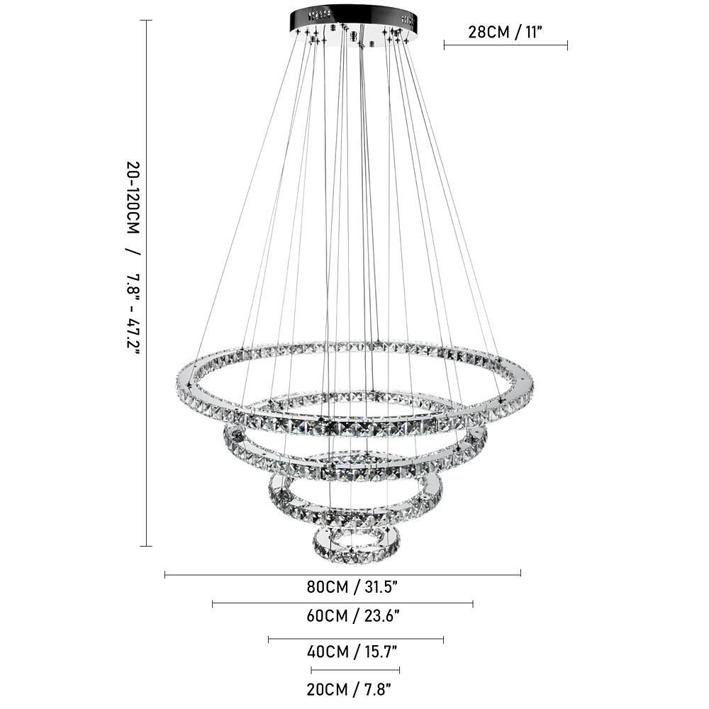 31'' LED 4-Light Line Design Circle Design Cluster Design Geometric Shapes Unique Design Chandelier Modern LED Stainless Steel Crystal Minimalist Linear Fashion Layered Stylish Classic Modern Style Formal Style Artistic Style Chandeliers