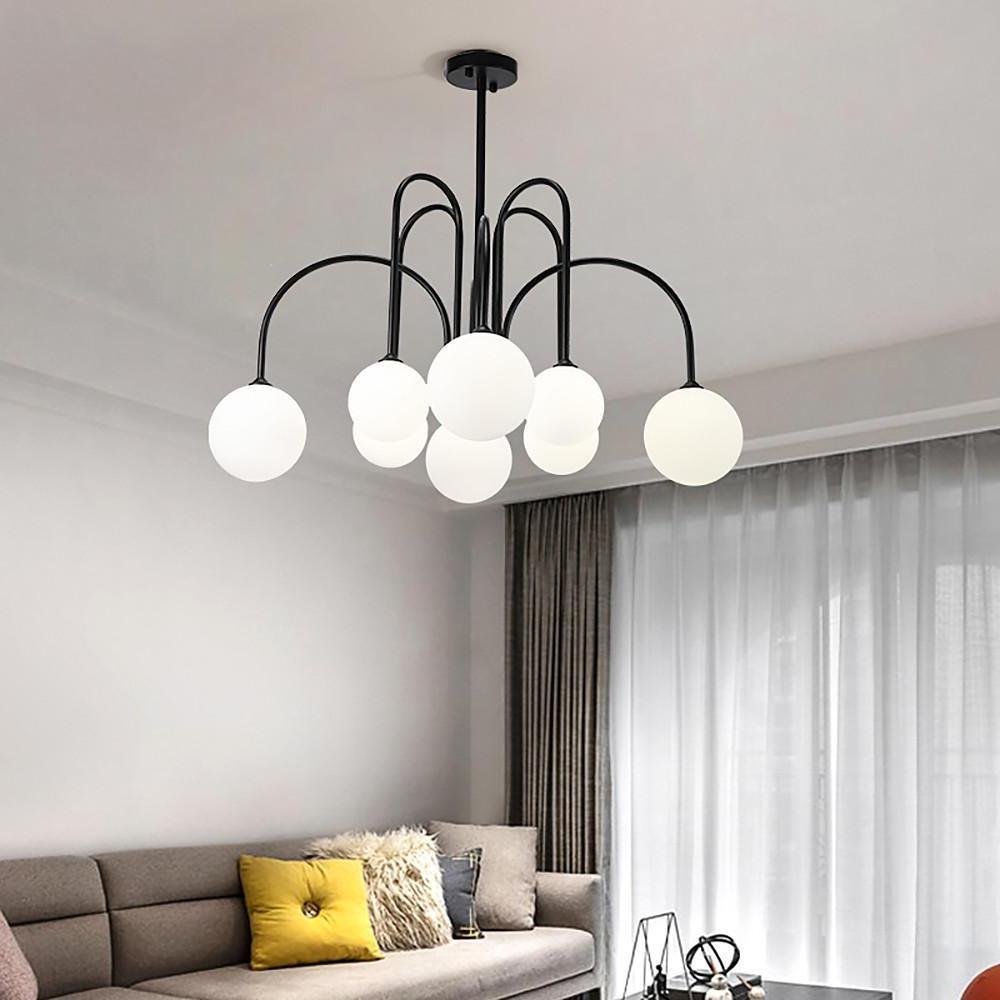 Sputnik Multi - light White Ball Glass Shade Pendant Lights Gold/Black Curved Linear Chandelier
