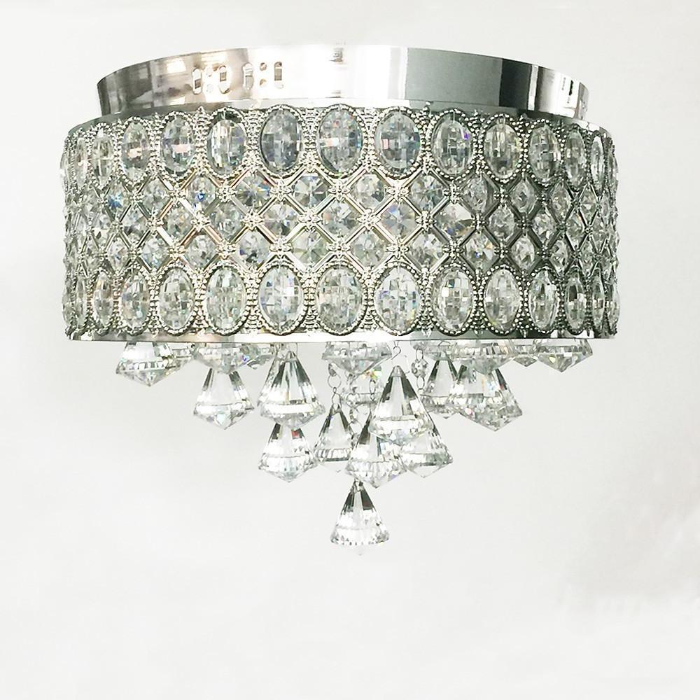 4 - Light Drum Shaped Crystal Metal Modern Flush Mount Lighting Chandelier