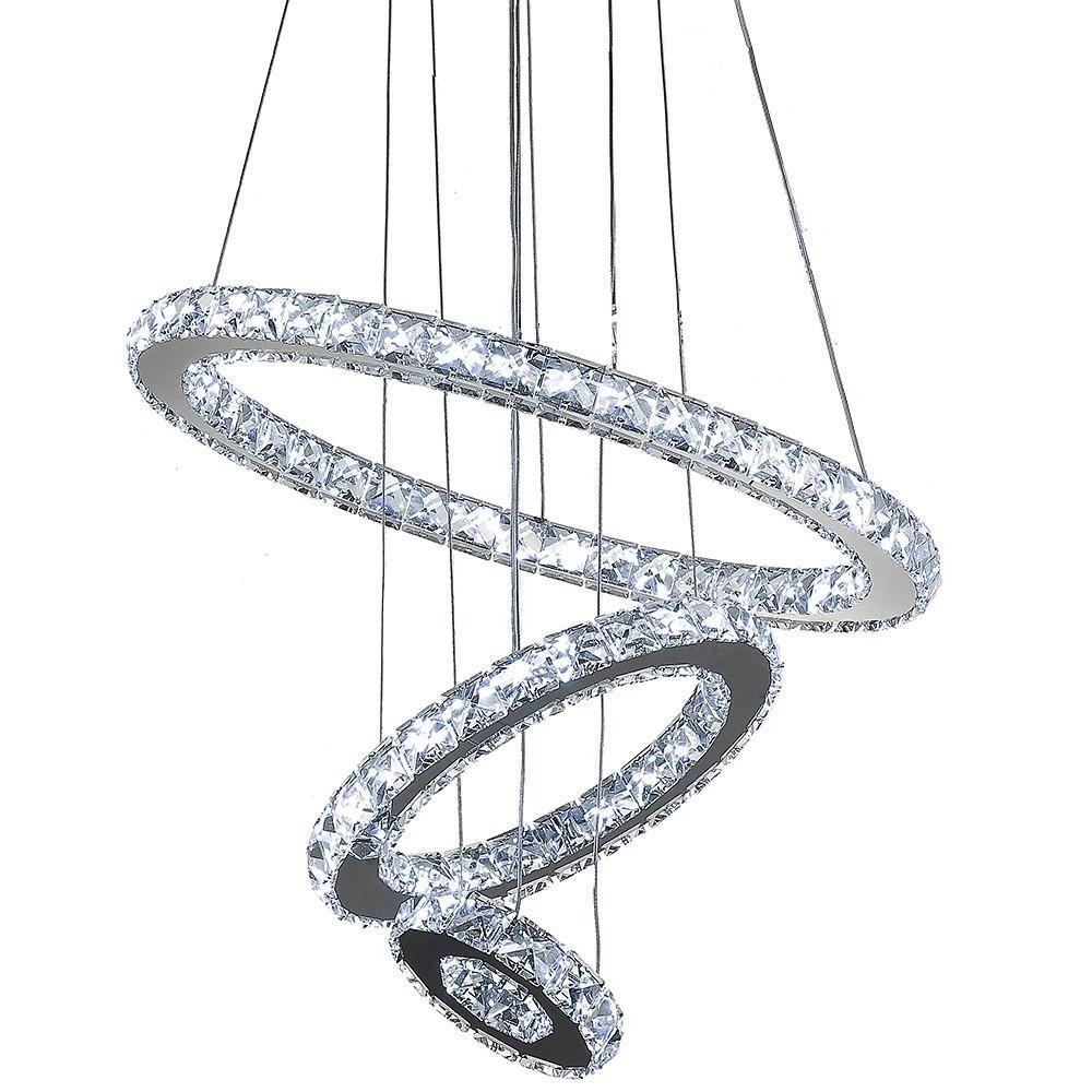 3 - Ring Adjustable Circles Tiered Crystal Bling Hanging Modern Chandeliers