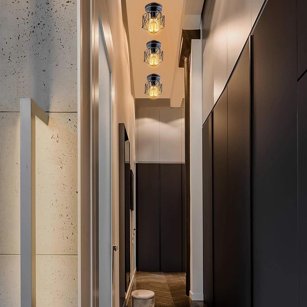 Wire Frame Lantern Outdoor Semi - Flush Mount Light Traditional LED Ceiling Light