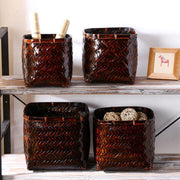 Rustic Black Square Floor Bamboo Baskets/Planters