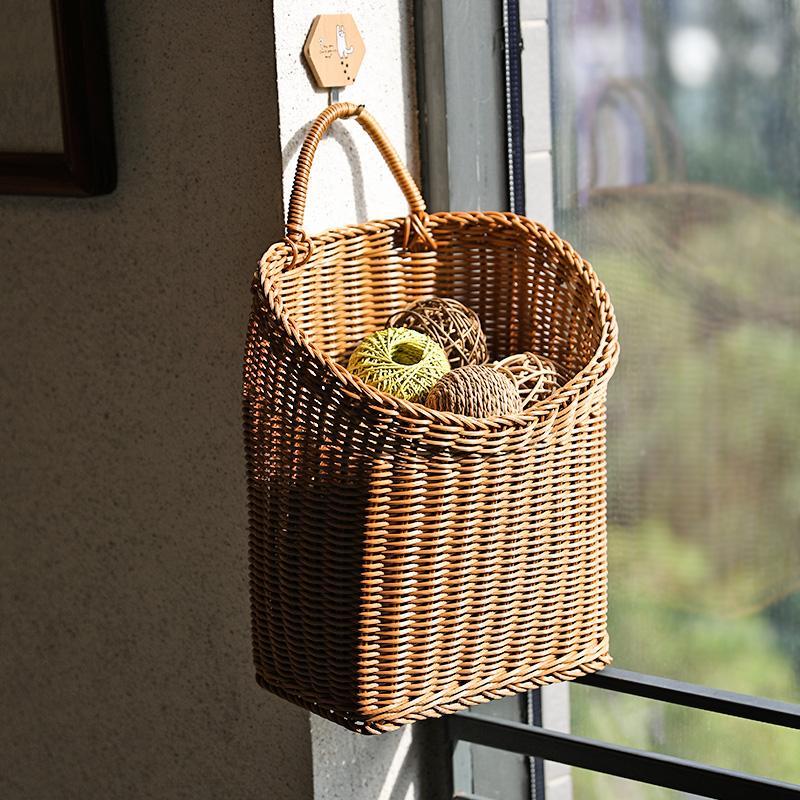 Wooden Hanging Plastic Storage Basket with Single Handle