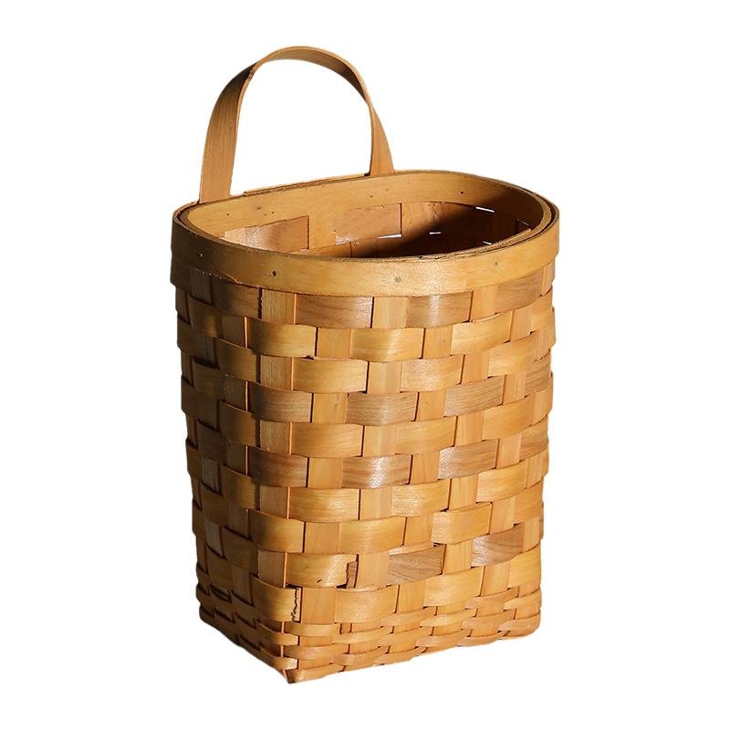 Wood Hanging Platted Storage Basket with Single Handle