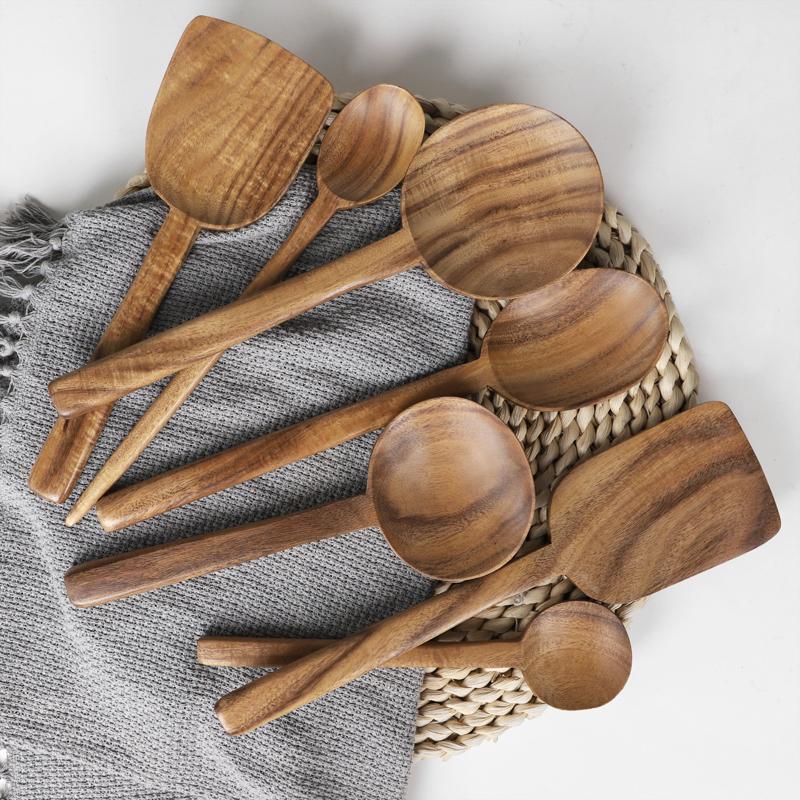 7 - Piece Set Teak Wood Kitchen Spoons Utensils