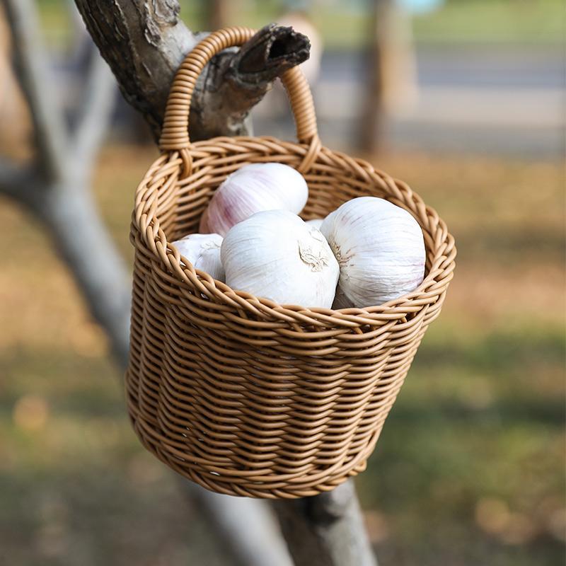 Tiny Brown Plastic Hanging Storage Basket with Single Handle