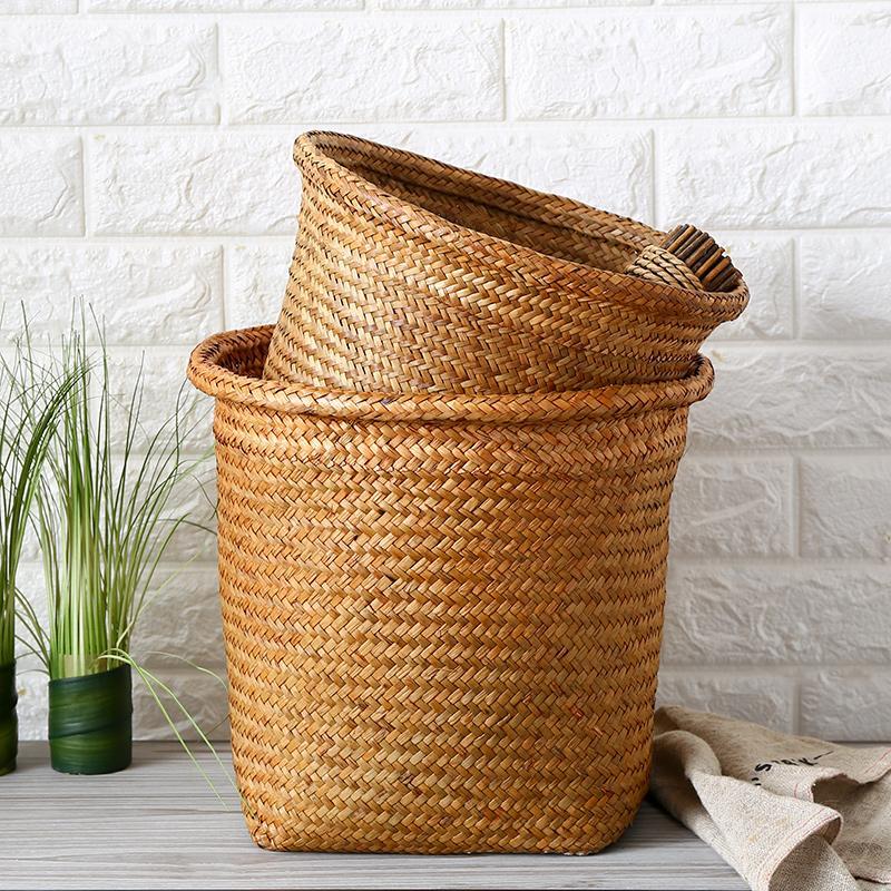 Circular Seagrass Storage Basket and Planter Hybrid - dazuma