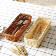 Farmhouse Rattan Table Flatware Storage Bin Box